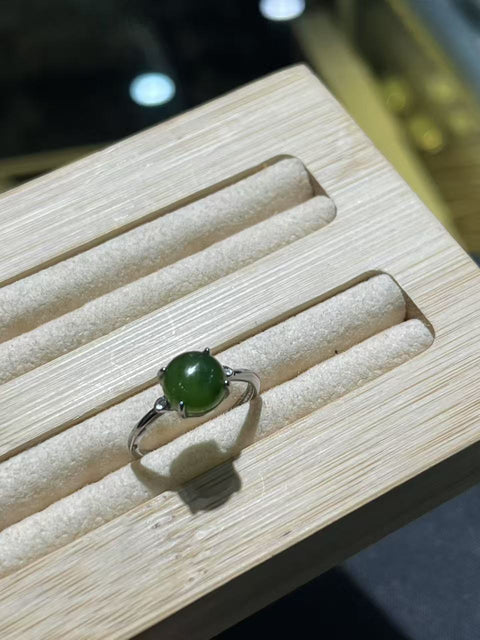 Cincin Bertahtakan Perak Jasper Hetian Alami, Spesifikasi: 8mm Termasuk Pajak Pengiriman