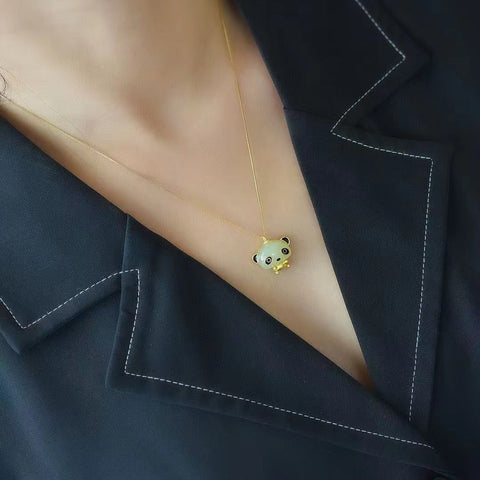 6005-6 Kalung Panda Raksasa Giok Hetian Giok yang indah Giok yang halus dan hangat, terbuat dari perak 925, gaya yang indah, sudah termasuk pajak pengiriman.