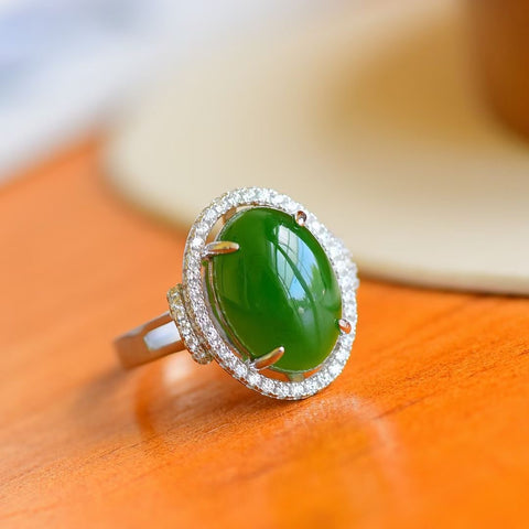 #11317 Cincin perak S925 dan giok Hetian, ukuran 10x14 mm, gratis biaya pengiriman dan pajak