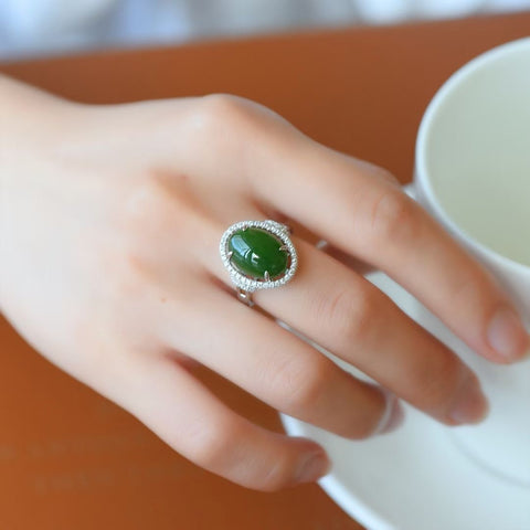 #11317 Cincin perak S925 dan giok Hetian, ukuran 10x14 mm, gratis biaya pengiriman dan pajak
