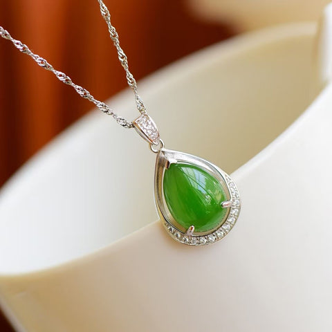 10224 Kalung Tetesan Air Mata Jasper Alami 925 pengaturan perak Ukuran 10 * 14mm Giok halus dan hangat, gaya yang indah sudah termasuk pajak pengiriman.
