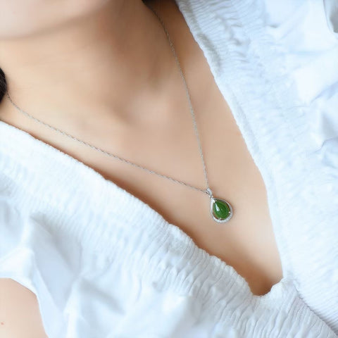 10224 Kalung Tetesan Air Mata Jasper Alami 925 pengaturan perak Ukuran 10 * 14mm Giok halus dan hangat, gaya yang indah sudah termasuk pajak pengiriman.