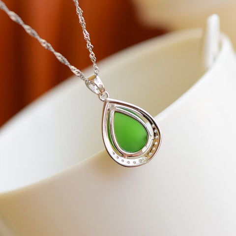 10224 Kalung Tetesan Air Mata Jasper Alami 925 pengaturan perak Ukuran 10 * 14mm Giok halus dan hangat, gaya yang indah sudah termasuk pajak pengiriman.