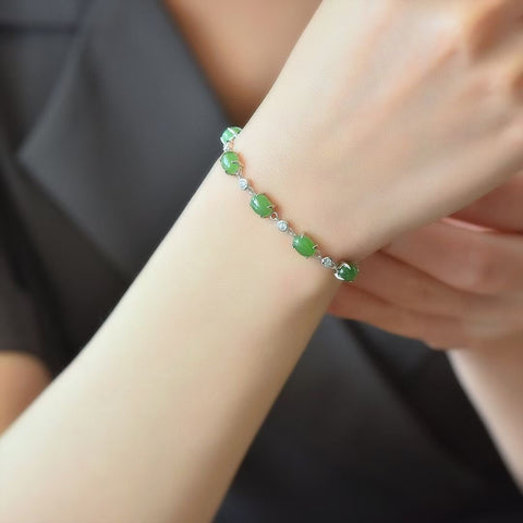 (15929) Gelang perak 925 giok Hetian Jasper, giok halus, gaya modis, efek pemakaian sangat baik, menambahkan perasaan segar, batu alam dihasilkan secara alami, polanya acak, termasuk pajak dan biaya pengiriman