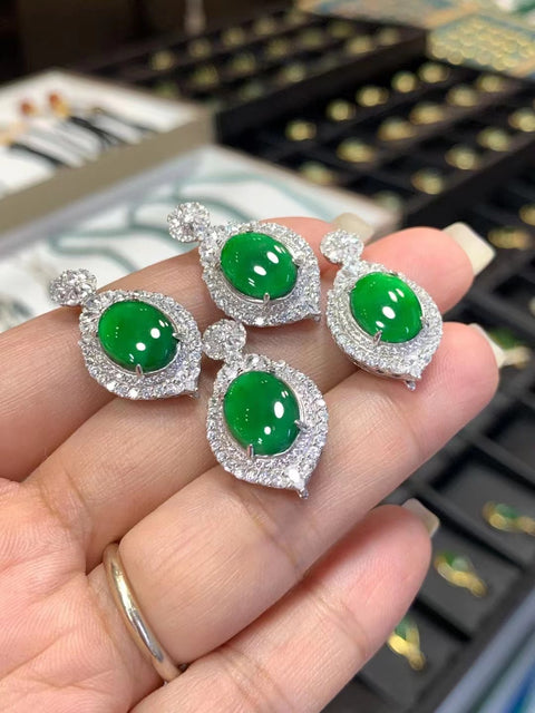 Kalung giok Guatemala alami, batu giok bersih, halus dan lembab, bertatahkan perak 925, ukuran 10*12*2.6mm, gratis ongkir dan pajak