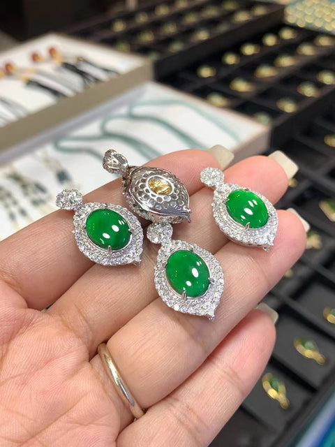 Kalung giok Guatemala alami, batu giok bersih, halus dan lembab, bertatahkan perak 925, ukuran 10*12*2.6mm, gratis ongkir dan pajak