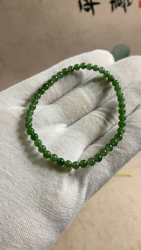 Gelang Giok Hetian Jasper Hijau Pedas Satu Lingkaran yang Indah, Warna Super Indah, Spesifikasi: 4mm, Gratis Pajak Pengiriman