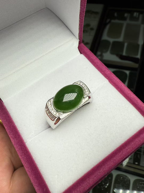 BARU! 🎉 Batu Giok Hetian Jasper Tambang Tua Bahan: Hijau Bayam, Tatahan Perak 925, Mulut Hidup Ukuran: Kira-kira: 14×10㎜, Cincin Pria / Wanita, Batu alam terbentuk secara alami, pola acak Bebas biaya kirim dan pajak