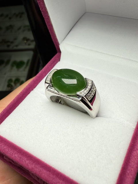 BARU! 🎉 Batu Giok Hetian Jasper Tambang Tua Bahan: Hijau Bayam, Tatahan Perak 925, Mulut Hidup Ukuran: Kira-kira: 14×10㎜, Cincin Pria / Wanita, Batu alam terbentuk secara alami, pola acak Bebas biaya kirim dan pajak