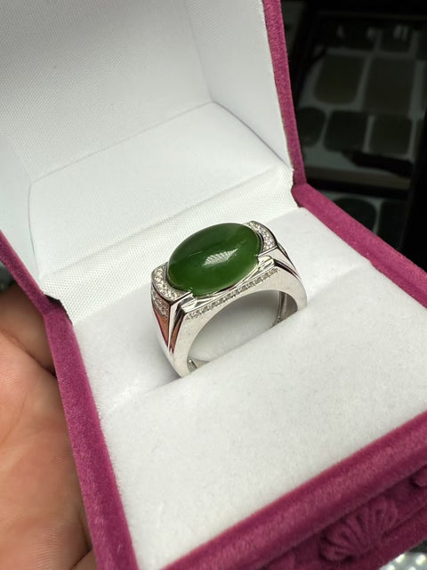 BARU! 🎉 Batu Giok Hetian Jasper Tambang Tua Bahan: Hijau Bayam, Tatahan Perak 925, Mulut Hidup Ukuran: Kira-kira: 14×10㎜, Cincin Pria / Wanita, Batu alam terbentuk secara alami, pola acak Bebas biaya kirim dan pajak