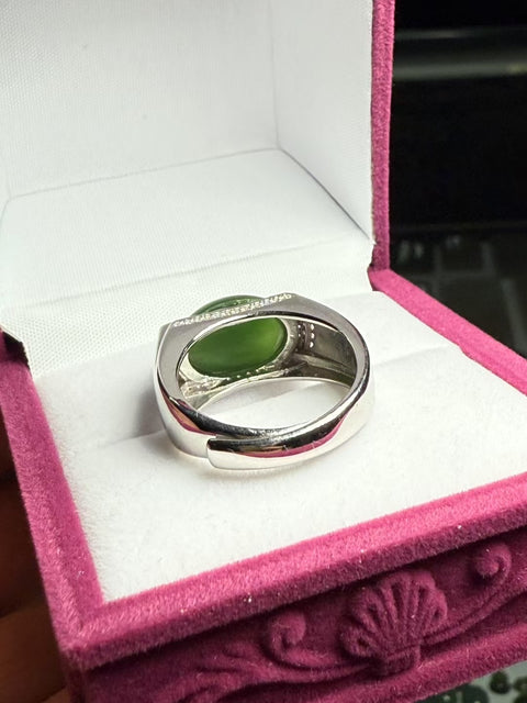 BARU! 🎉 Batu Giok Hetian Jasper Tambang Tua Bahan: Hijau Bayam, Tatahan Perak 925, Mulut Hidup Ukuran: Kira-kira: 14×10㎜, Cincin Pria / Wanita, Batu alam terbentuk secara alami, pola acak Bebas biaya kirim dan pajak
