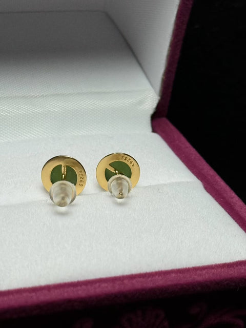 Anting-anting Giok Hetian Jasper Niche Kualitas giok halus, warna hijau zamrud, tatahan perak 925, ukuran sekitar: 6㎜ Gratis biaya kirim dan pajak