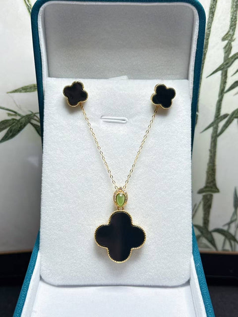 Liontin semanggi berdaun empat "Lucky Clover" dari giok Hetian, pendamping keberuntungan, perak 925 dengan tatahan jasper 🍀🍀Modis dan serbaguna🪁🪁 Ukuran: kira-kira: 21×4㎜ 11×4㎜, gratis ongkir dan pajak, No. 2025081
