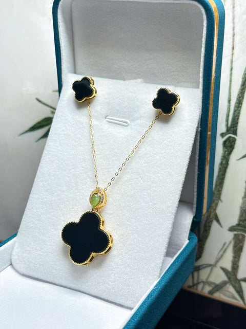 Liontin semanggi berdaun empat "Lucky Clover" dari giok Hetian, pendamping keberuntungan, perak 925 dengan tatahan jasper 🍀🍀Modis dan serbaguna🪁🪁 Ukuran: kira-kira: 21×4㎜ 11×4㎜, gratis ongkir dan pajak, No. 2025081