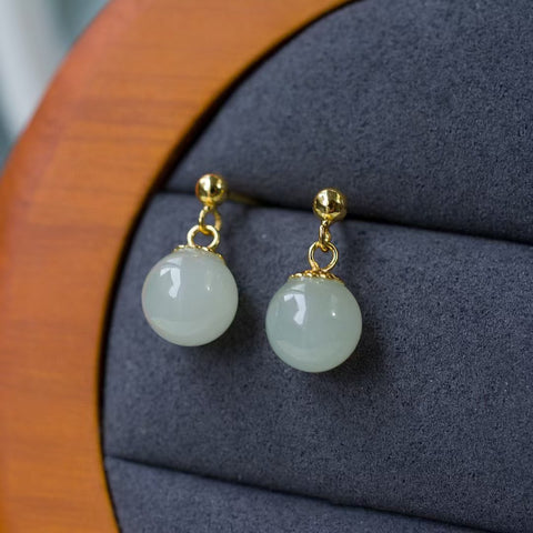 Anting-anting Bulat Perak S925 Bertahtakan Giok Hetian 8m Mutiara Air Jernih 8108Q-2# Batu Ukuran: 8*8 mm, Gratis Ongkos Kirim dan Pajak