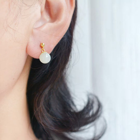 Anting-anting Bulat Perak S925 Bertahtakan Giok Hetian 8m Mutiara Air Jernih 8108Q-2# Batu Ukuran: 8*8 mm, Gratis Ongkos Kirim dan Pajak