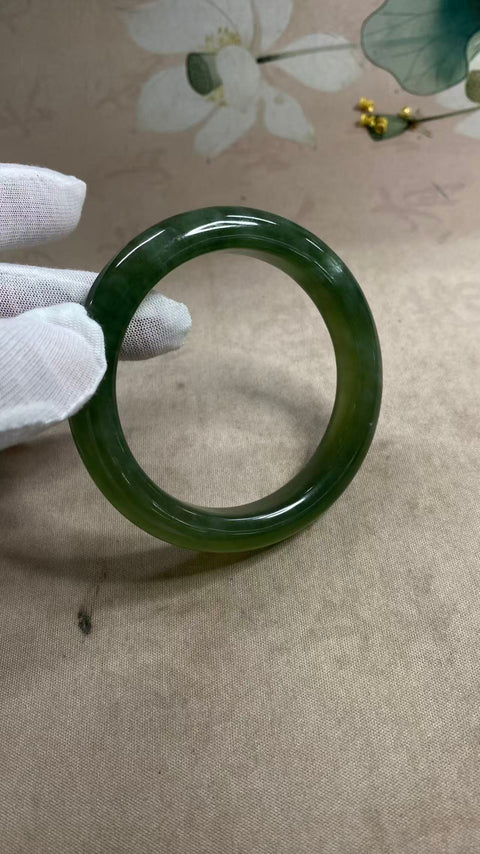 Gelang giok hijau penuh Xiuyan yang indah, giok mengambang, kekayaan seumur hidup, diameter 62mm, lebar tepi 12,7mm, batu alam terbentuk secara alami, pola acak, gratis ongkir dan pajak pengiriman