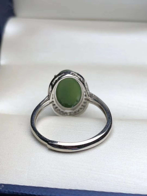 Jasper giok Hotan bertatahkan perak 925, desain baru dan unik, tekstur giok halus dan hangat, warna hijau zamrud, modis dan serbaguna ~ Ukuran: 13×10㎜, termasuk ongkos kirim dan pajak