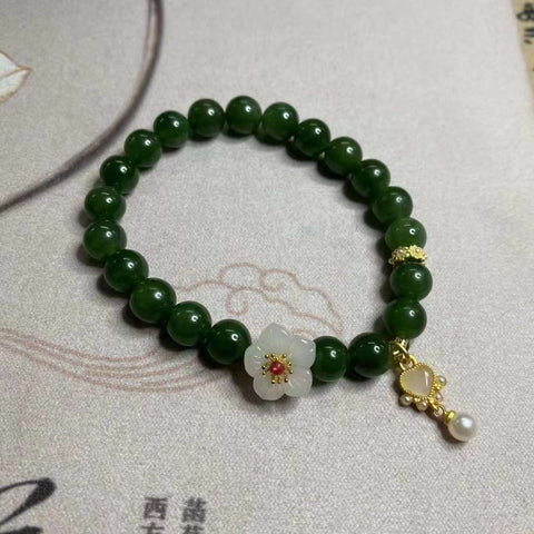 Gelang Giok Jasper Halus dengan Aksesoris Ukuran 8mm Giok bersih dan halus Sudah termasuk pajak pengiriman.