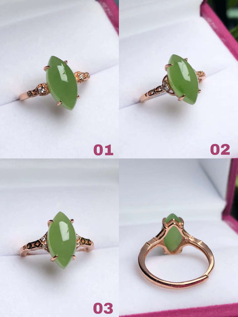 Baru‼️ Hetian giok jasper bahan lubang tua 『cincin mata kuda apel』🍏🍏 warna hijau zamrud bertatahkan perak 925 berwarna dengan adjustable ring ( bisa disetel ) Ukuran: 14 x 7mm Gratis ongkir dan pajak
