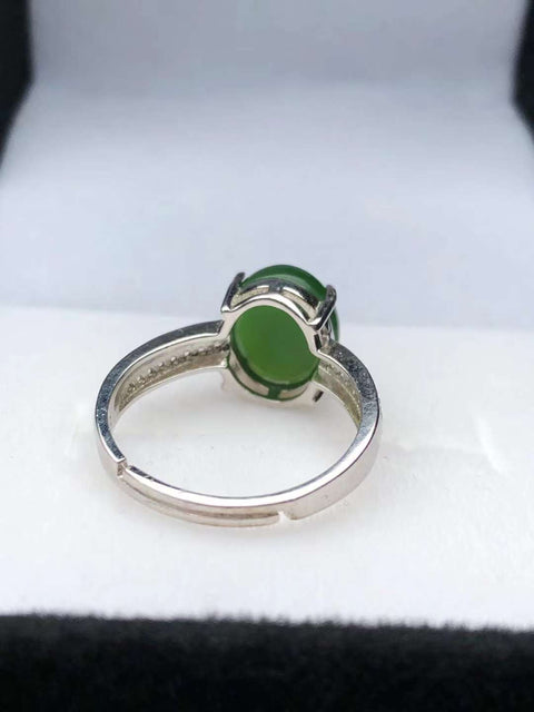Cincin Keberuntungan Jasper Giok Hotan Bertatahkan Perak S925 💍 Ukuran: 11×9㎜ Modis, sederhana dan segar ~ kualitas batu giok yang sangat indah, sederhana dan serbaguna. Gratis ongkir dan pajak