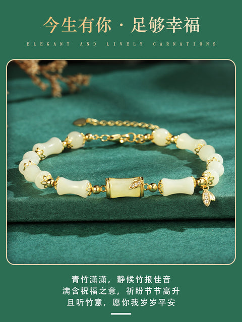 Gelang bambu giok Hetian alami, perak S925, cinta seumur hidup, cukup sudah denganmu. Ongkos kirim dan pajak sudah termasuk.
