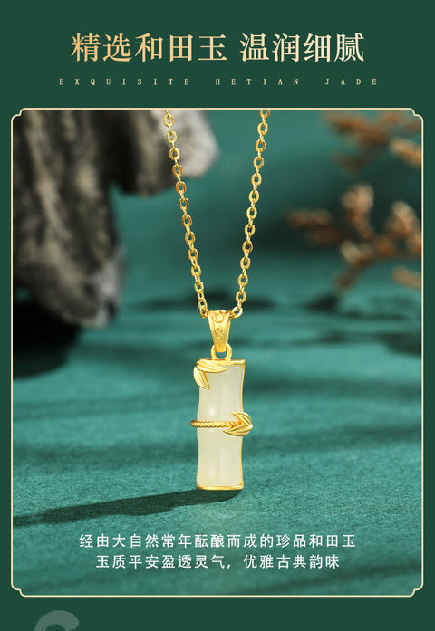 Kalung giok Hetian alami berbentuk bambu, perak S925, untuk cinta seumur hidup, cukup denganmu. Ongkos kirim dan pajak sudah termasuk.