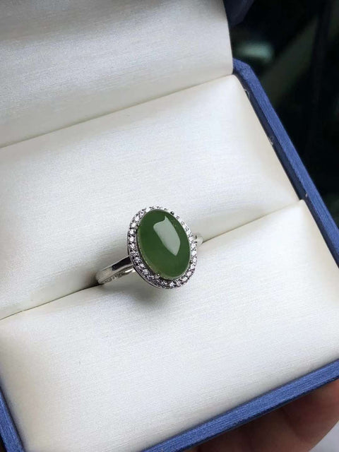 Jasper giok Hotan bertatahkan perak 925, desain baru dan unik, tekstur giok halus dan hangat, warna hijau zamrud, modis dan serbaguna ~ Ukuran: 13×10㎜, termasuk ongkos kirim dan pajak