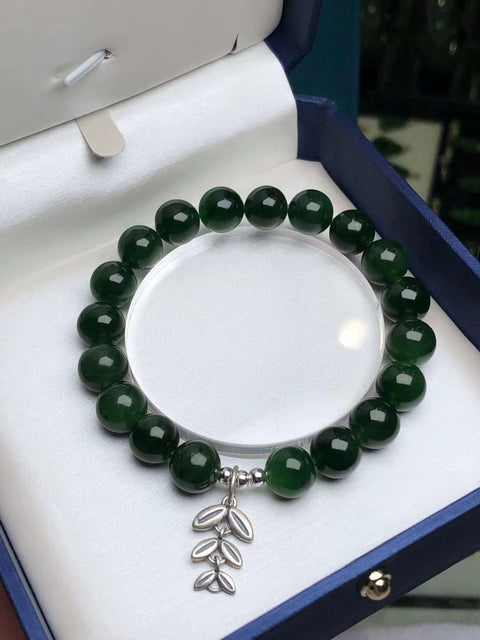 Gelang hijau bayam giok dan jasper hotan, montok dan bulat, kaya warna 🎉, menyiratkan kekayaan bergulir, modis dan serbaguna, dipasangkan dengan aksesori perak 925, ukuran: 10mm, sudah termasuk ongkos kirim dan pajak