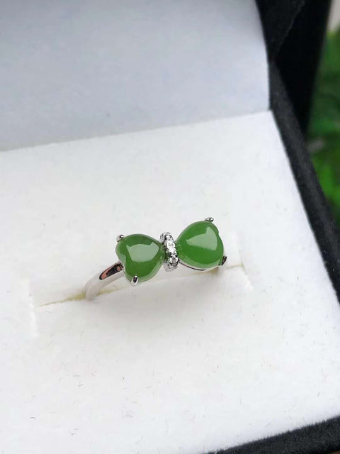 Hotan Jade Jasper "Cincin Dasi Kupu-kupu"🎀Bertatahkan perak S925💍Ukuran: 14×7㎜ Desain busur modis, seri sederhana dan segar, kualitas batu giok indah, sederhana dan serbaguna🤗💥Gratis ongkir dan pajak