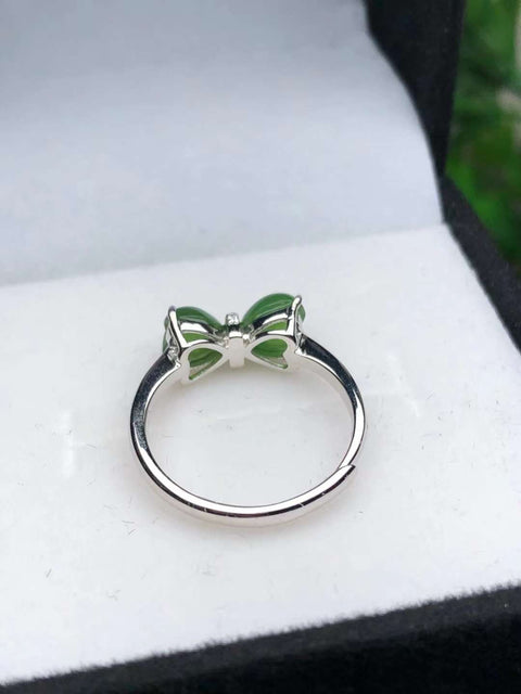 Hotan Jade Jasper "Cincin Dasi Kupu-kupu"🎀Bertatahkan perak S925💍Ukuran: 14×7㎜ Desain busur modis, seri sederhana dan segar, kualitas batu giok indah, sederhana dan serbaguna🤗💥Gratis ongkir dan pajak