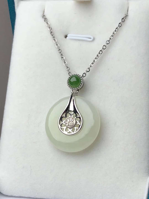 Hotan Jade Penuh Berkah dan Kedamaian Liontin, gaya sederhana, kualitas batu giok penuh, segar dan halus Perak 925 bertatahkan hiasan jasper🎉🎉 Ukuran: 23×5㎜ Gratis  ongkos kirim dan pajak