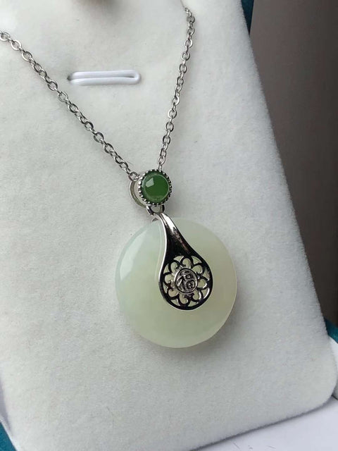 Hotan Jade Penuh Berkah dan Kedamaian Liontin, gaya sederhana, kualitas batu giok penuh, segar dan halus Perak 925 bertatahkan hiasan jasper🎉🎉 Ukuran: 23×5㎜ Gratis  ongkos kirim dan pajak