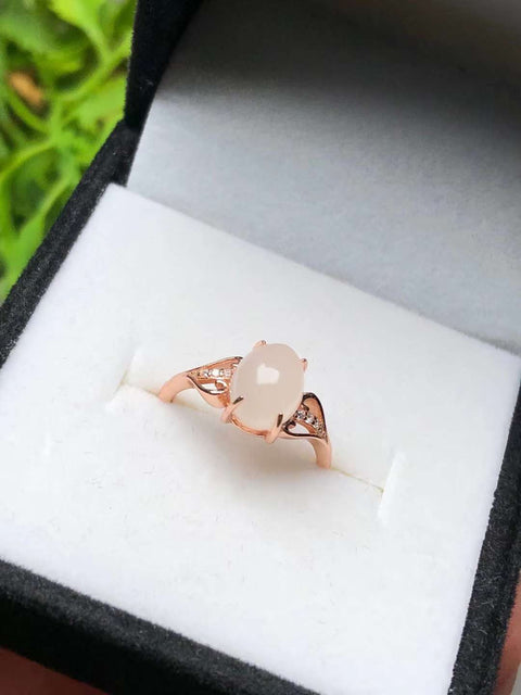 Giok Hetian Putih 💍Cincin Perak 925 berwarna🔥Desain ring adjustable, Kualitas gioknya halus dan lembab, strukturnya rapat dan efeknya sangat indah, Ukuran: 7×9mm Gratis ongkos kirim dan pajak