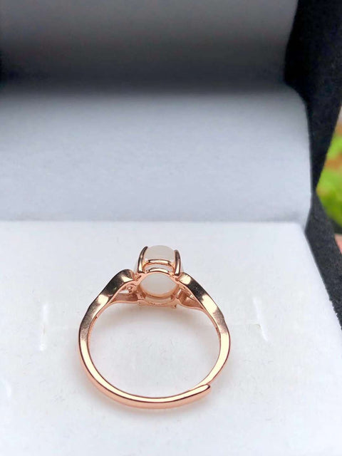 Giok Hetian Putih 💍Cincin Perak 925 berwarna🔥Desain ring adjustable, Kualitas gioknya halus dan lembab, strukturnya rapat dan efeknya sangat indah, Ukuran: 7×9mm Gratis ongkos kirim dan pajak