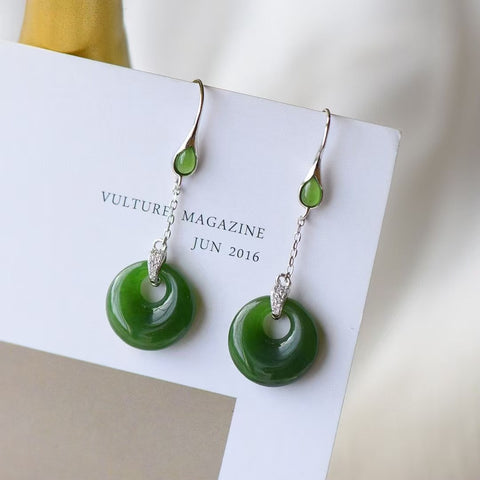 12033 Anting Gesper Perdamaian Jasper Alami 925 Pengaturan Perak Ukuran 15 * 15mm Giok halus dan hangat, gaya yang indah sudah termasuk pajak pengiriman.