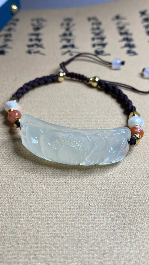 Gelang Giok Alami Ukuran 45 * 15mm Gaya Ukiran Tangan yang Dapat Disesuaikan Termasuk pengiriman dan pajak.