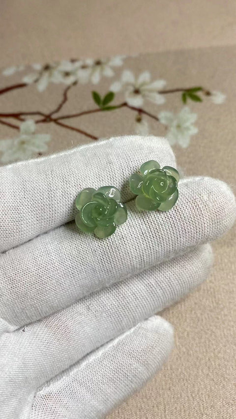 Anting Giok Mawar Alami dari Perak 925 Ukuran 14mm Giok yang halus dan hangat Sudah termasuk pajak pengiriman
