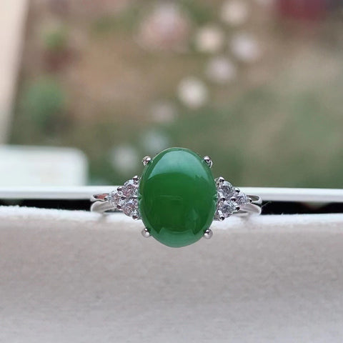 Cincin giok alami yang terbuat dari perak 925 Ukuran 8 * 10mm Giok bersih dan halus Termasuk ongkos kirim dan pajak