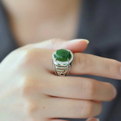 Set Cincin Telur Jasper Alami dengan Gaya Perak 925 Bersih, halus, dan hangat Giok termasuk pajak pengiriman