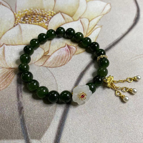 Gelang Giok Jasper Halus dengan Aksesoris Ukuran 8mm Giok bersih dan halus Sudah termasuk pajak pengiriman.