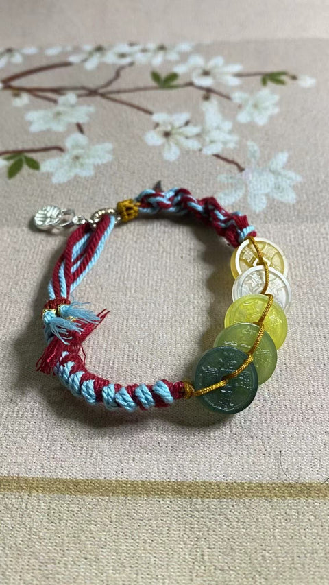 Gelang Uang Lima Kaisar Giok Cui Bunga Giok Giok Lima Kaisar Ukuran 13.9mm Giok halus dan hangat Termasuk pajak pengiriman.
