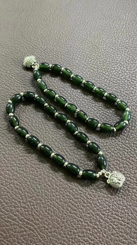 Gelang Hijau Penuh Giok Cui Jade Alami Giok halus dan hangat dengan aksesoris yang indah & nbsp; Ukuran 6 * 8mm Sudah termasuk pajak pengiriman.