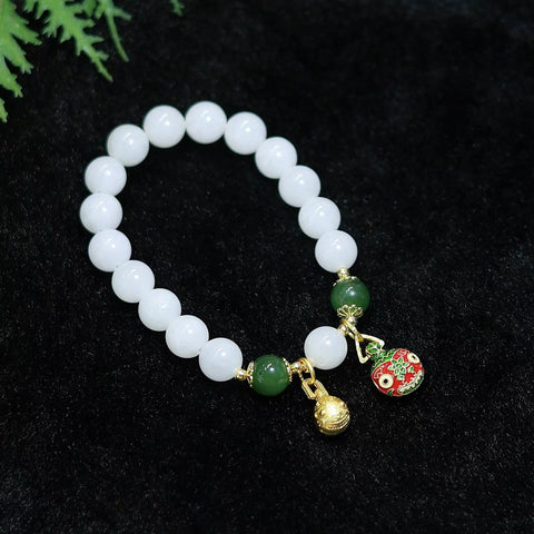 Gelang Giok Putih Hetian Bahan halus yang harus dimiliki oleh dewi musim panas ini sangat serbaguna Impor emas chrome 14 karat yang dibalut dengan manik-manik jasper; batu ukuran 10mm Sudah termasuk ongkos kirim dan pajak