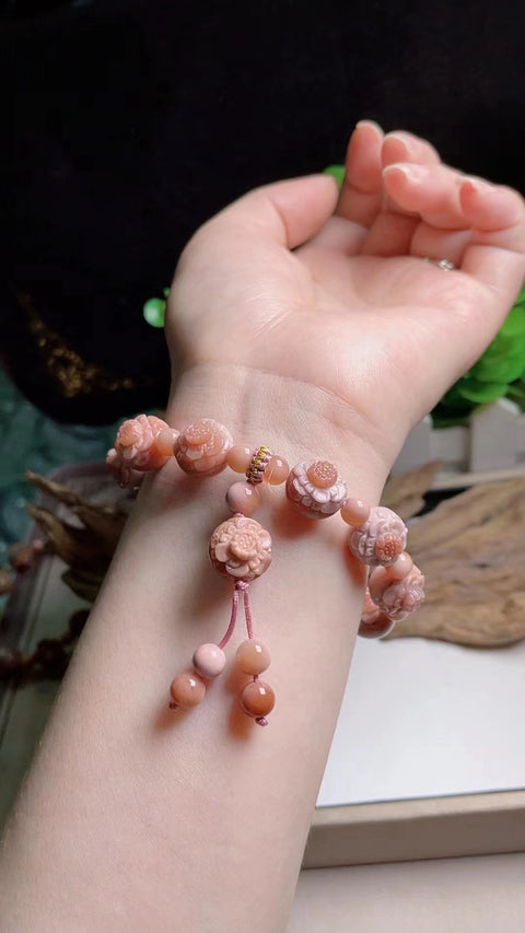 Gelang Batu Akik Alashan Alami Bunga Sakura Berukir indah Bunga sakura yang indah berwarna merah muda Sudah termasuk pajak pengiriman.
