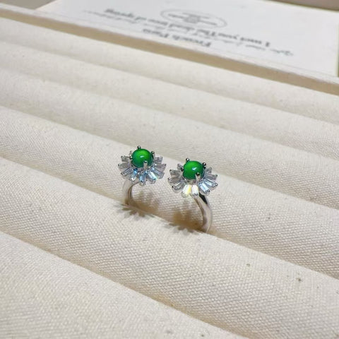 Cincin Bunga Matahari Jadeite Alami 925 Perak Pengaturan Ukuran 4mm Jade bersih dan halus, termasuk pajak pengiriman.