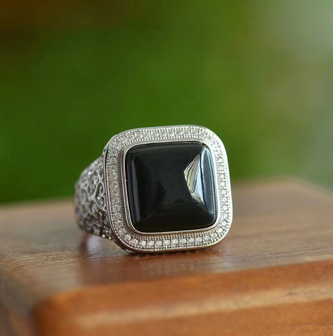 Cincin Persegi Giok Tinta Giok Giok Tinta Giok Alami Ukuran 12 * 12mm Giok bersih, halus dan hangat Gaya baru & nbsp; Sudah termasuk pajak pengiriman