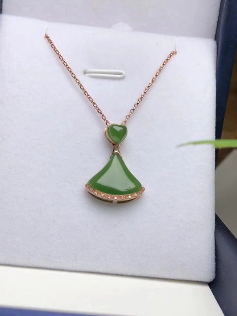 Kalung Jasper Ginkgo Alami Kalung 18k Rose Gold Ukuran 21 * 16mm Gaya sangat indah dan kompak sudah termasuk pajak pengiriman