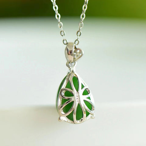 10478-1 Kalung Telur Jasper Alami Ukuran 10 * 14mm dengan Gaya Perak 925 Termasuk pajak pengiriman.