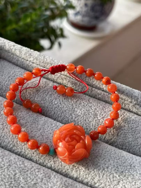 Gelang Bunga Ukiran Nan Hong Alami Ukuran 19 * 17.8mm Warna cerah, tekstur halus dan kehangatan sudah termasuk pajak pengiriman.